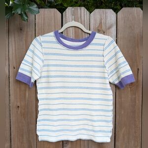 We The Free from Free People White Blue Purple Striped Waffle Knit Shirt